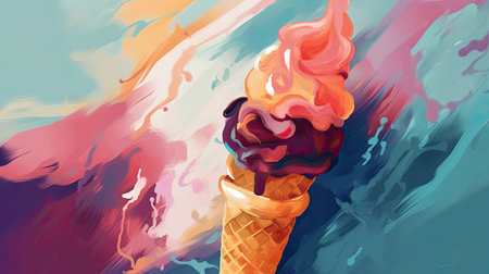 ice cream in waffle cone on watercolor backgroundの素材