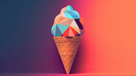 Ice cream in waffle cone on abstract colorful background.の素材