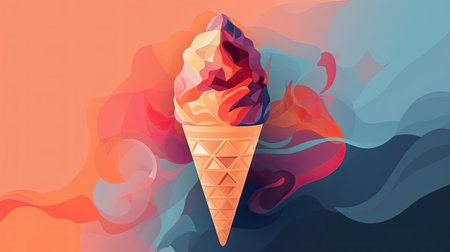 Colorful ice cream in a waffle cone.の素材