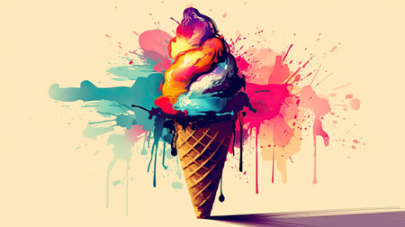 Colorful Ice Cream in a waffle cone.の素材