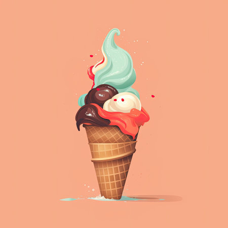Ice cream in a waffle cone. Cartoon style.の素材