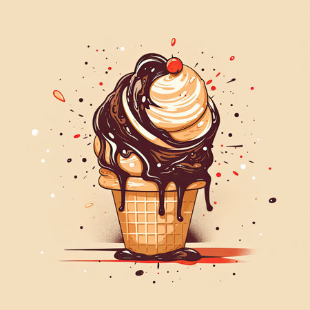 ice cream in a waffle cone on a colorful backgroundの素材