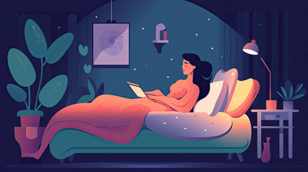 Woman working at home with laptop. Freelance work concept. Generative AI.の素材