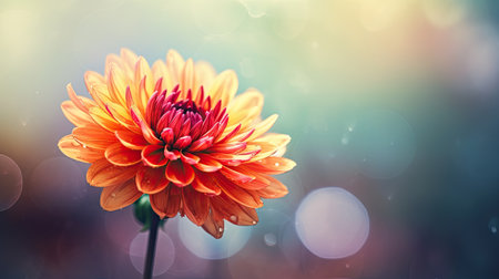 Beautiful orange dahlia flower with water drops on the petalsの素材