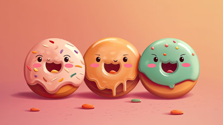 Cartoon donuts with different emotions. Vector illustration of donuts.の素材