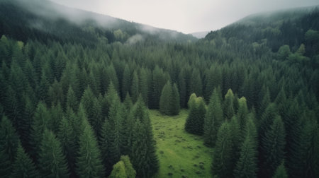 Aerial view of a green pine forest in the Carpathian Mountainsの素材
