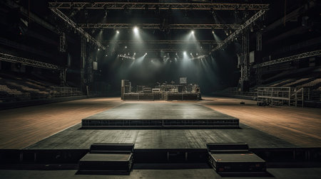Empty stage with spotlights in the dark.の素材