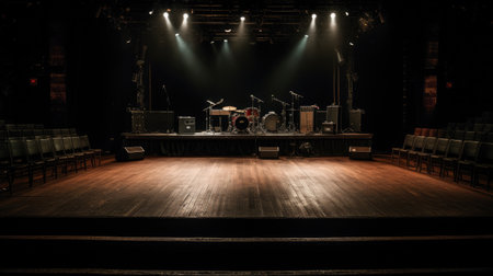 Empty stage in a theater during a concert. Selective focus.の素材