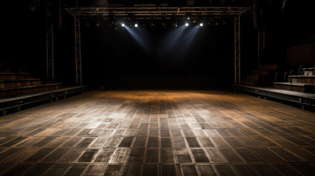 Empty stage with spotlights in the dark.の素材