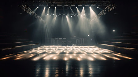Empty stage with spotlights in the dark.の素材