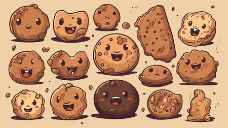 Cute cartoon cookies with different emotions.の素材