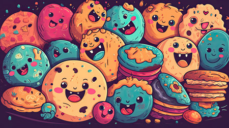 Cute funny cookies. Cartoon style.の素材