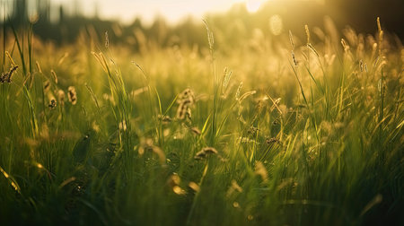 Grass in the meadow at sunset. Beautiful nature background.の素材