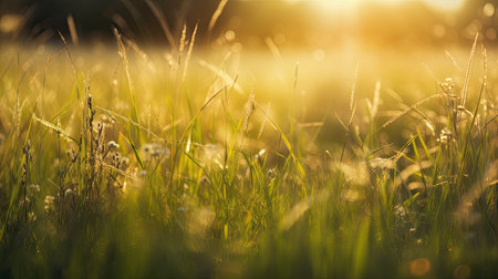 Grass in the meadow at sunset. Shallow depth of field.の素材