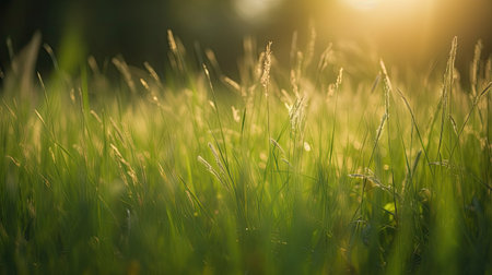 Green grass in the morning light. Beautiful nature background. Soft focus.の素材