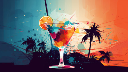 Cocktail on the beach. Grunge backgroundの素材