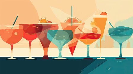 Colorful cocktails on the background of the city.の素材