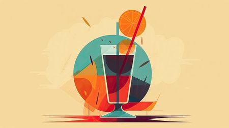 Cocktail with a slice of orange and a straw.の素材