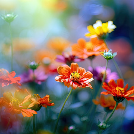 Cosmos flowers with bokeh background, nature and summer conceptの素材
