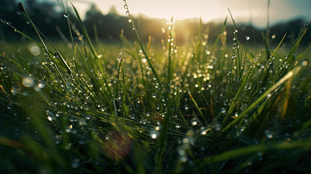 Morning dew on the green grass. Shallow depth of field.の素材