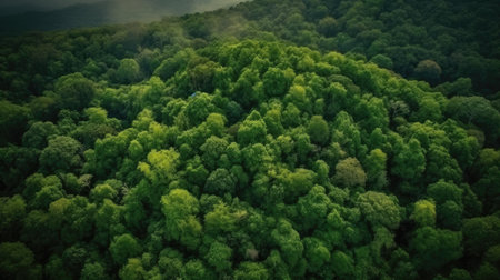 Aerial view of green forest. Beautiful nature landscape in the morningの素材