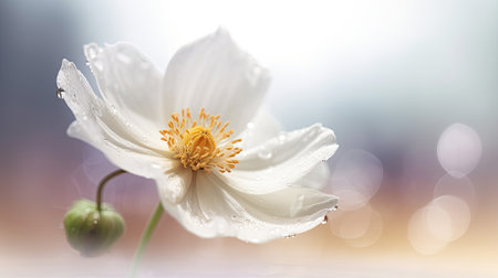 White cosmos flower on blurred background with bokeh, selective focusの素材