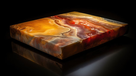 stone podium for product presentation. Dark background.の素材