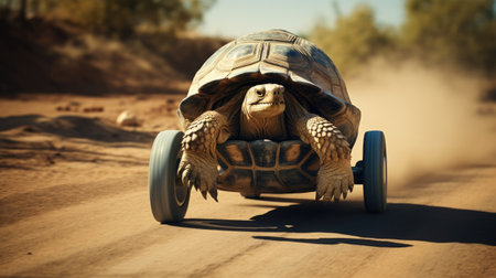 illustration of turtle driving car vehicle with speed on roadの素材