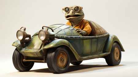 illustration of turtle driving car vehicle with speed on roadの素材