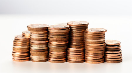 stack of metal coins change in a bunch isolated as a pileの素材