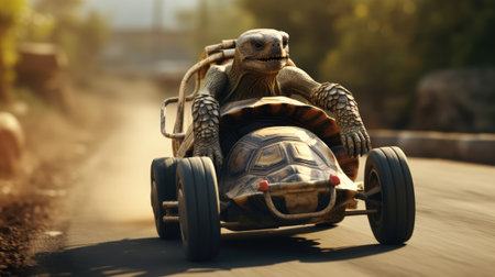 illustration of turtle driving car vehicle with speed on roadの素材