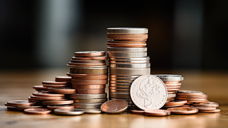 stack of metal coins change in a bunch isolated as a pileの素材