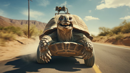 illustration of turtle driving car vehicle with speed on roadの素材