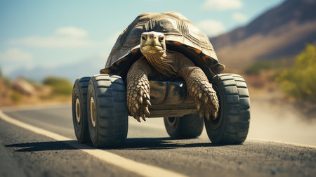 illustration of turtle driving car vehicle with speed on roadの素材