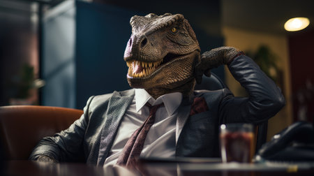 portrait of executive manager in office  as a reptile tyrannosaurus rex in suiteの素材