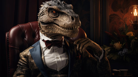 portrait of executive manager in office  as a reptile tyrannosaurus rex in suiteの素材