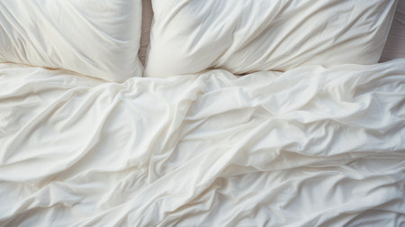 comfortable clean white bed with duvet and soft sheets in bright room with pillows and elegant decorationの素材