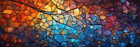 banner of multicolor geometrical wide mosaic with vivid colors and artistic glass shineの素材