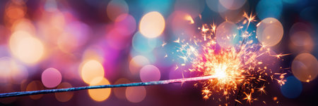 sparkler banner burning bright with red and yellow lights with bokeh backgroundの素材