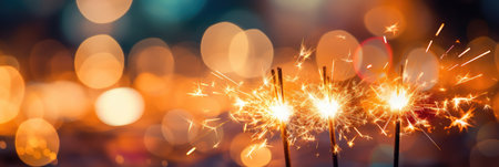 sparkler banner burning bright with red and yellow lights with bokeh backgroundの素材
