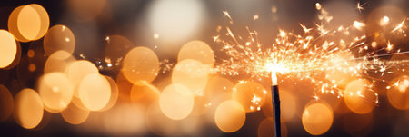 sparkler banner burning bright with red and yellow lights with bokeh backgroundの素材