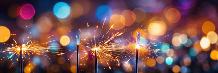 sparkler banner burning bright with red and yellow lights with bokeh backgroundの素材