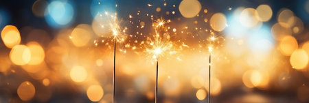 sparkler banner burning bright with red and yellow lights with bokeh backgroundの素材