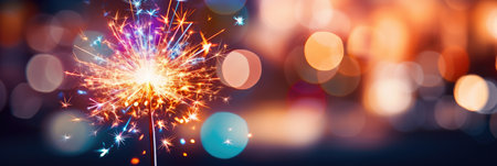 sparkler banner burning bright with red and yellow lights with bokeh backgroundの素材