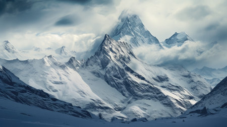 Panorama of icy winter mountain landscape with ice and snow and cold weatherの素材