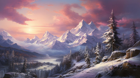Panorama of icy winter mountain landscape with ice and snow and cold weatherの素材
