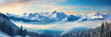 rocky mountain range in winter with high peaks with snow and iceの素材