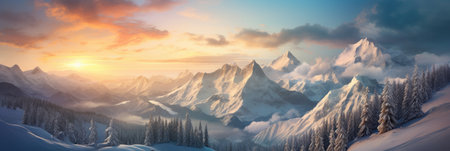 rocky mountain range in winter with high peaks with snow and iceの素材