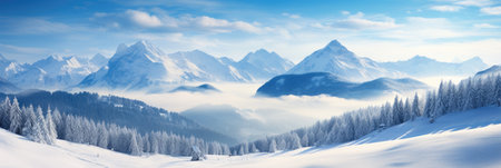 rocky mountain range in winter with high peaks with snow and iceの素材