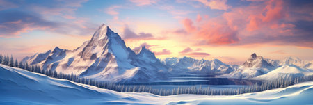 rocky mountain range in winter with high peaks with snow and iceの素材
